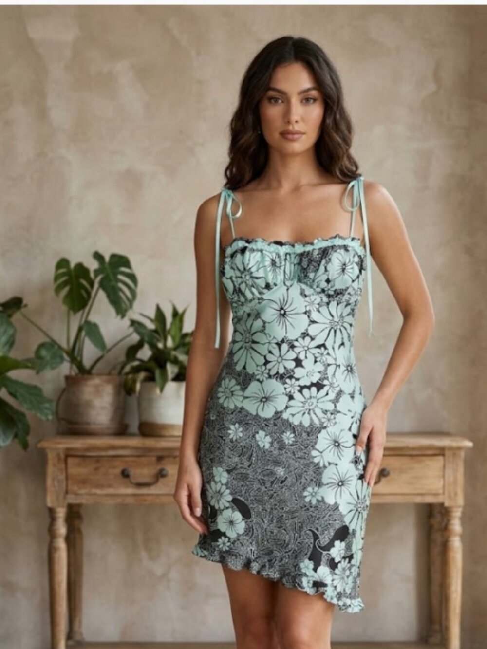 NWT Free People Retro Daisy Asymmetric Slipdress Large, BLACK COMBO